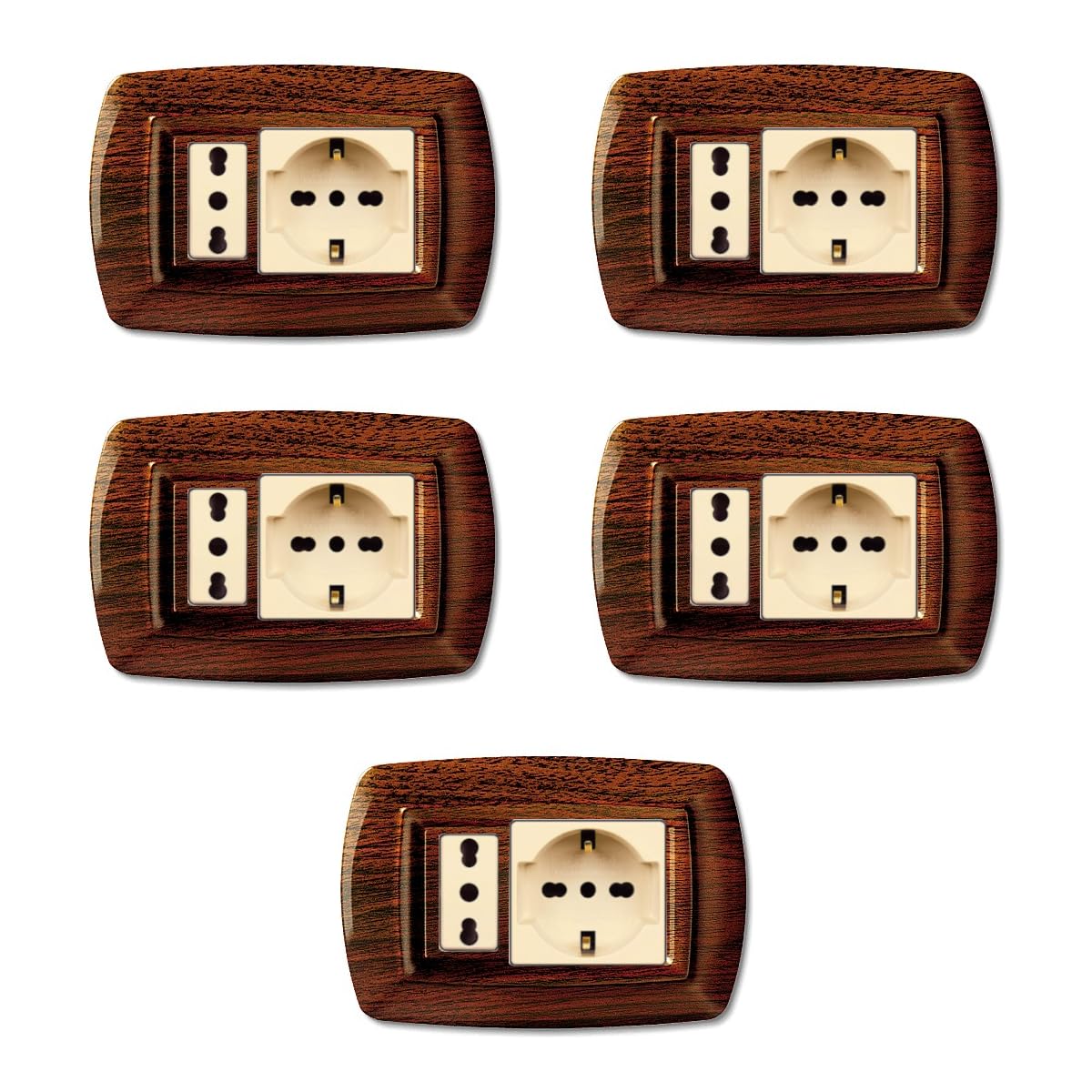 Plaque technopolymère 2 modules pour Bticino MAGIC aspect bois foncé x5