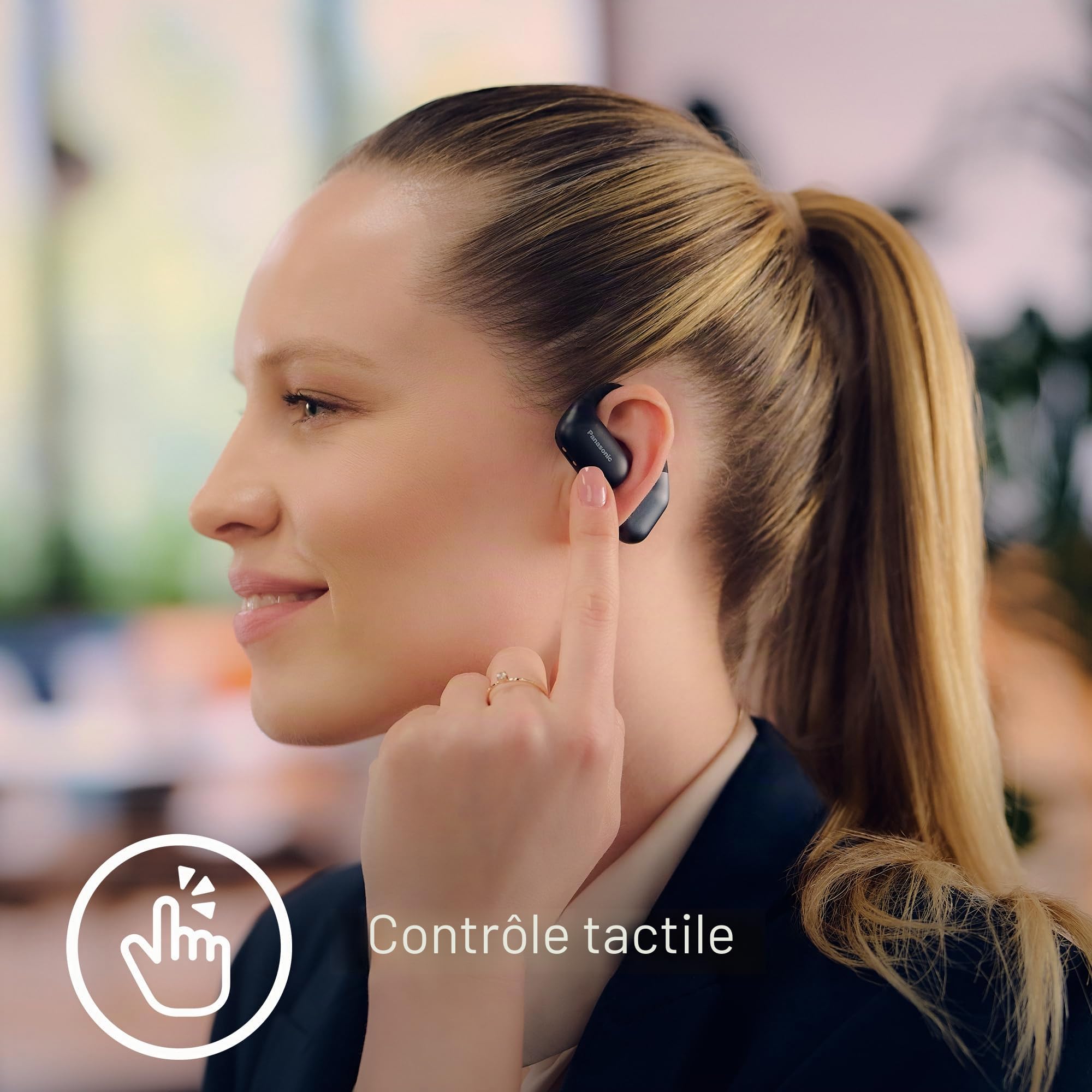 Panasonic RB-F10DE-K Écouteurs Oreilles Libres sans Fil Sport, Écouteurs Bluetooth avec Microphone ENC, 25 Heures d'Autonomie, Bluetooth 5.4, IPX4, Commandes Tactiles, Noir