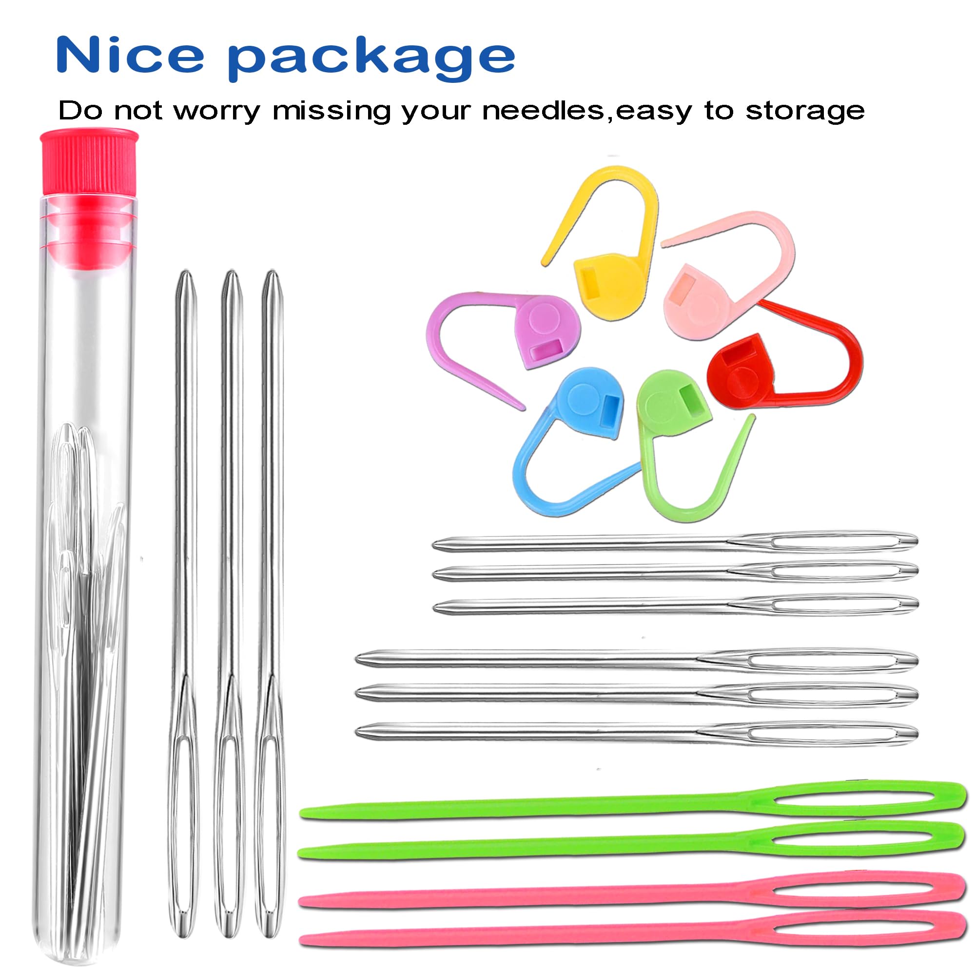 26 Pcs Crochet Set, 9 Pcs Large-Eye Blunt Sewing Needles, with Clear Bottle,4 Pcs Plastic Weaving Needles,12 Pcs Colorful Knitting Crochet Locking Counter Stitch Needle, Suitable for Crochet Project 1