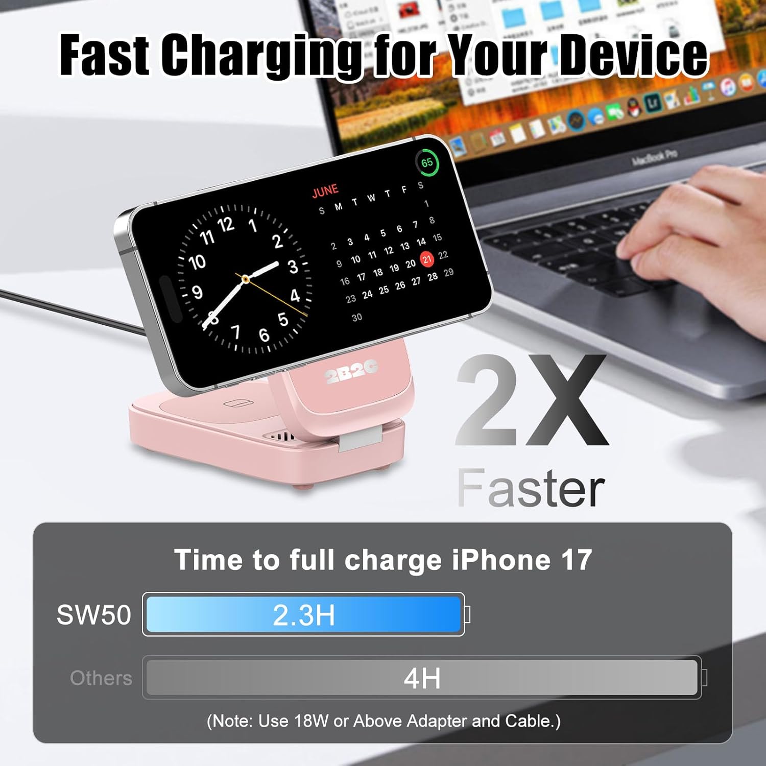 3 in 1 Wireless Charging Station, 15W Magsafe Charger, Magnetic Wireless Charger Stand for iPhone 17 16 15 14 13 12 Series, Samsung, Apple Watch, AirPods, Pink (Adapter NOT Included)