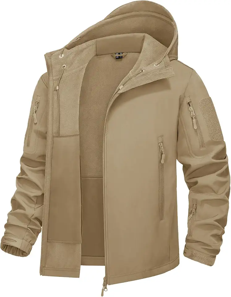 KEFITEVD Herren-Jacke, wasserdicht, taktisch, Fleece, Kampfjacke, Softshell-Jacke, wasserdicht, mit Kapuze, faltbar, abnehmbar