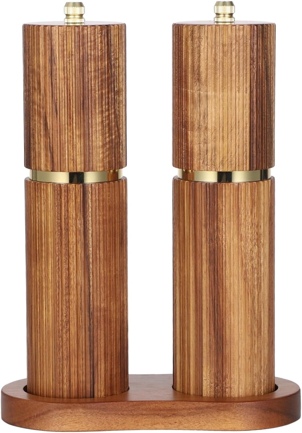 Refillable Natural Wood Seasoning Mills, Wooden Salt and Pepper Grinder Set with Adjustable Coarseness, Includes Tray, Manual Pepper Mill and Salt Grinder