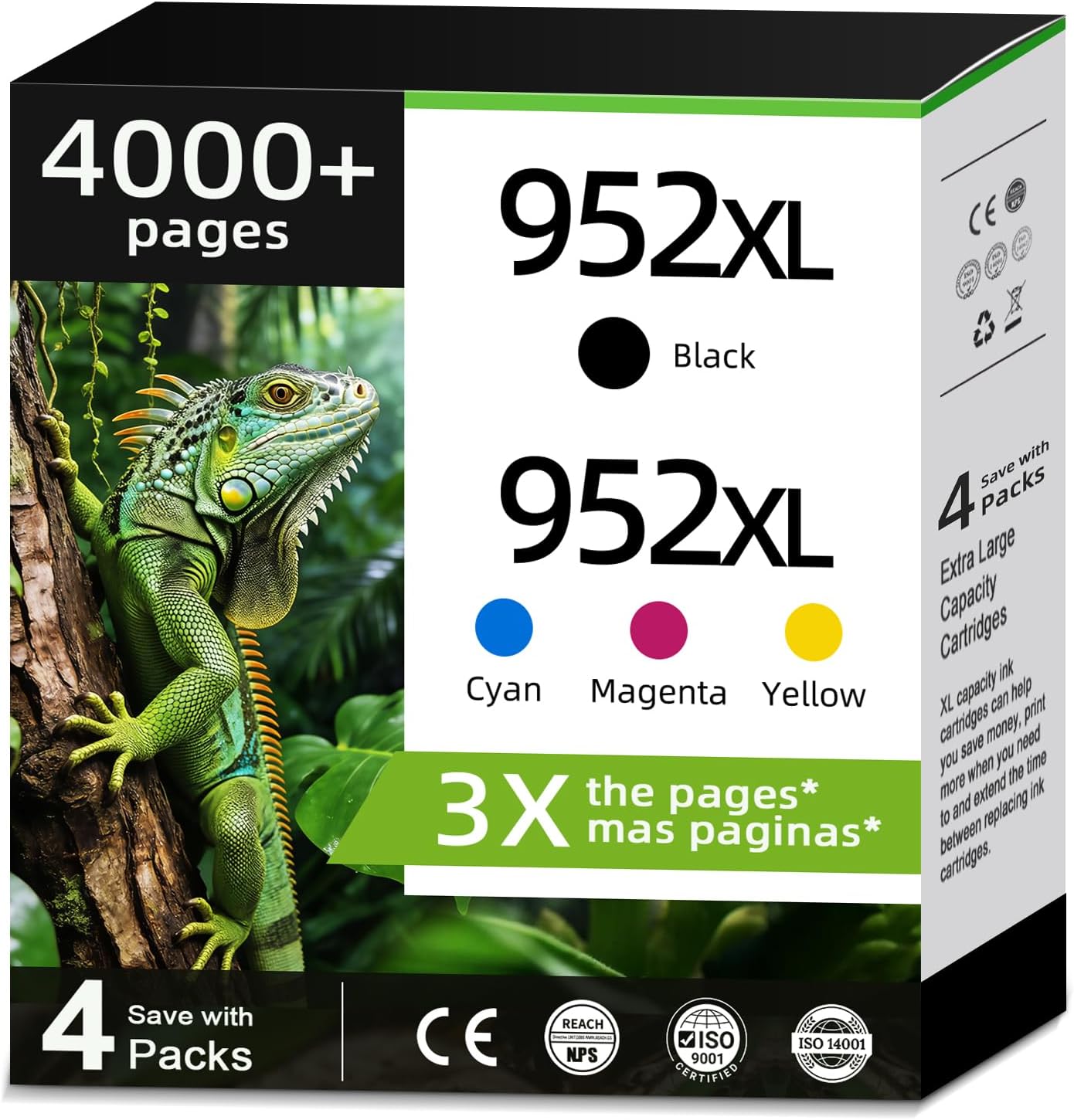 952XL Ink Cartridges Black Color Combo Pack Compatible for HP 952 XL for HP952 HP952XL for OfficeJet 8710 7740 8715 8720 8740 8702 8725 8210 7720 8730 8216 8700 8200 Printer Cyan Magenta Yellow 4 Pack