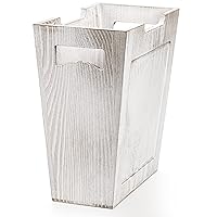 Vista 3 de TOPZEA Basurero de madera, papelera de granja con asa, cesta de basura de madera rústica, rectangular, pequeño, decorativo, contenedor de basura
