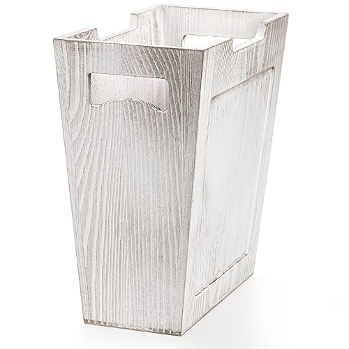 Miniatura 3 de TOPZEA Basurero de madera, papelera de granja con asa, cesta de basura de madera rústica, rectangular, pequeño, decorativo, contenedor de basura