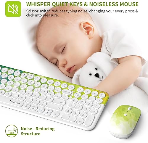 Miniatura 4 de Combo de teclado y mouse inalámbricos USB de 2.4 GHz, ultrafino, compacto, silencioso, retro, juego de teclado y mouse para computadora de oficina,