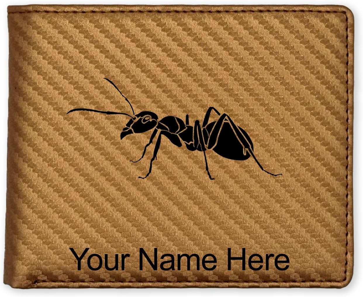 LaserGram Faux Leather Bi-Fold Wallet, Ant, Personalized Engraving Included (Carbon Fiber Bronze)