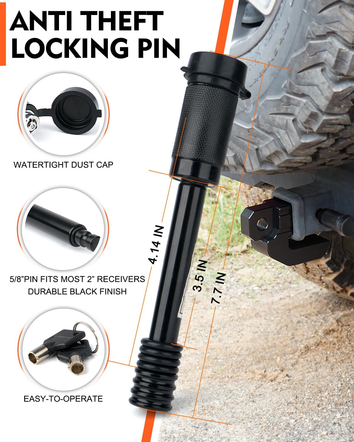 Tow Hitch Slider with Locks Pin Fits 2 Inch Towing Hitch Receivers Skid Protection Compatible with 3/4" D-Ring Shackles, for Off-Road Pickups Trucks SUV - Image 4