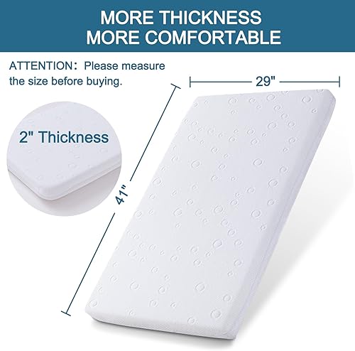 Miniatura 2 de Protector de colchón para moisés de bebé, 41 x 29 x 2 pulgadas, colchón de espuma viscoelástica de gel de doble cara con funda suave transpirable