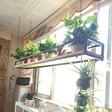 Ceiling Hanging Shelf Kitchen Storage Shelving, Flower Stand, Plant Railing Shelf with Solid Wood Board and Iron Frame, for Bar Flower Shop Balcony Size 120cm