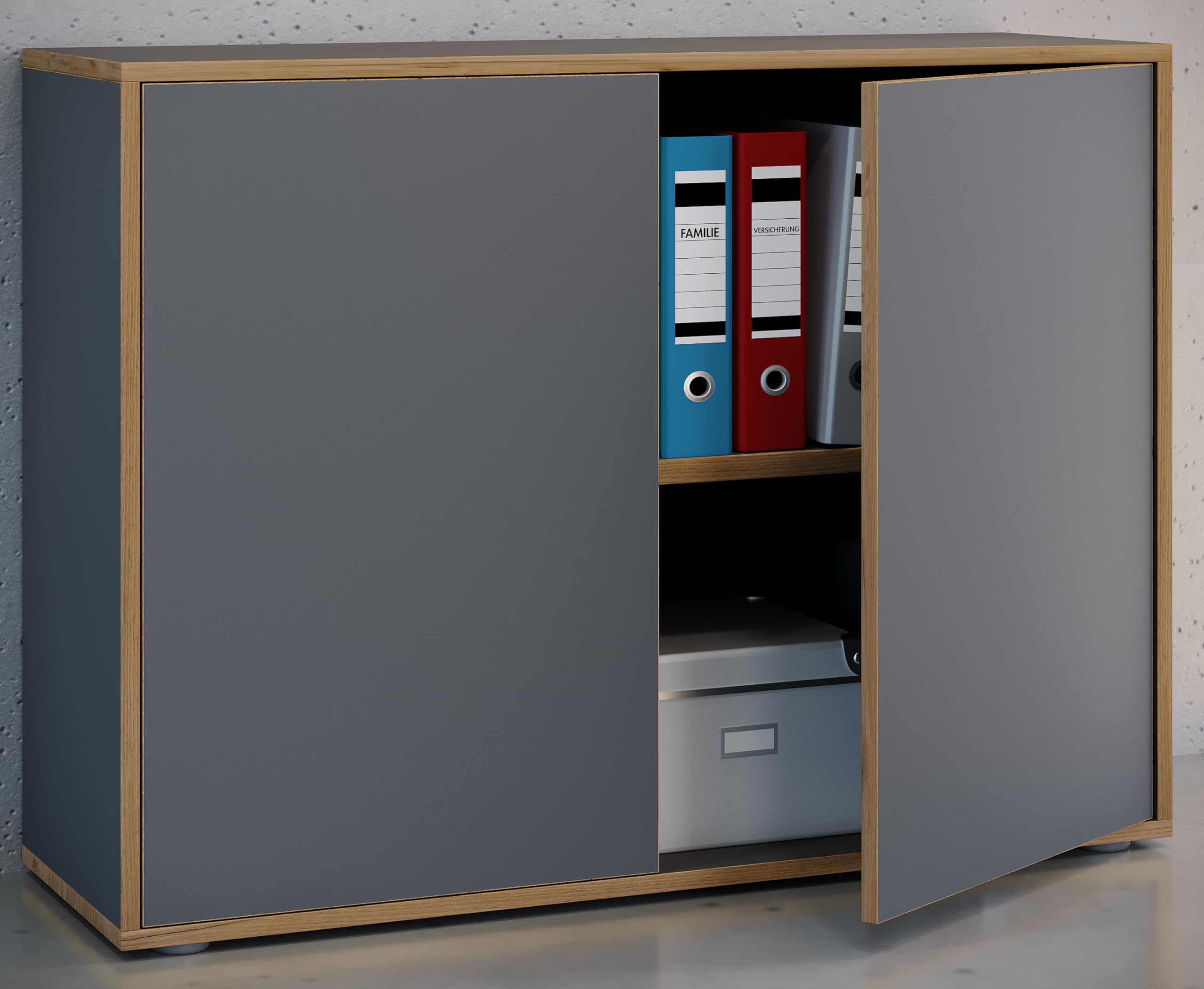 VCM Holz Büroschrank Ordner Aktenschrank Büromöbel Schrank Salia 2-fach Breite 100 cm Drehtüren Anthrazit
