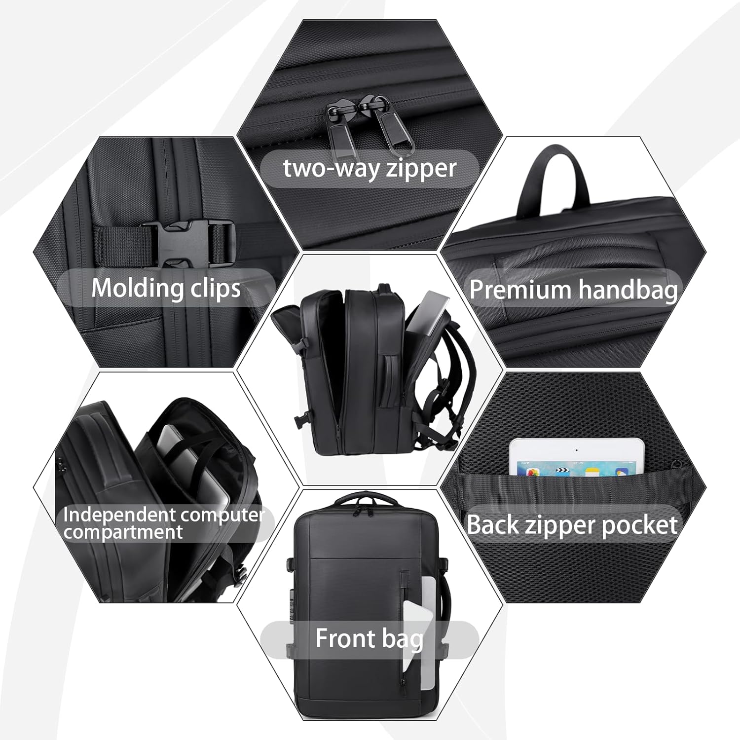 Vacuum-sealed travel computer backpack, Water-Resistant, With vacuum pump, Multiple Compartments, Anti-theft combination lock (Black)