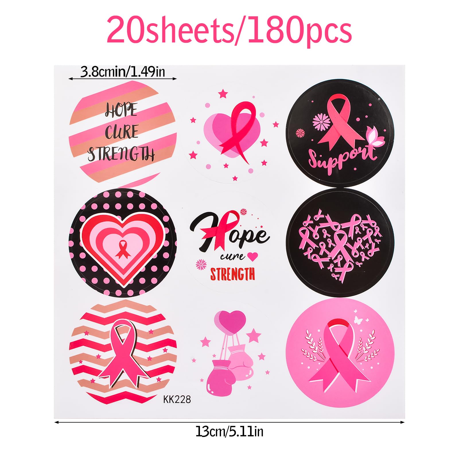 WANDIC 180Pcs Breast Cancer Awareness Round Stickers - Image 2