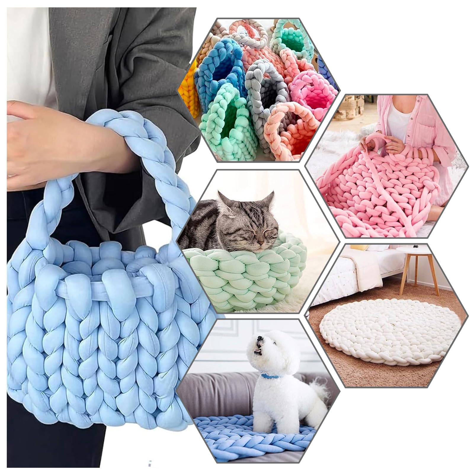 2 Pezzi Filato Gigante, 500g Filato Marshmallow, 25mm Filato Grosso Per Borse, Filo Tubolare Grosso Lavabile, Per Coperte A Mano, Cestini, Nidi Di Animali Domestici