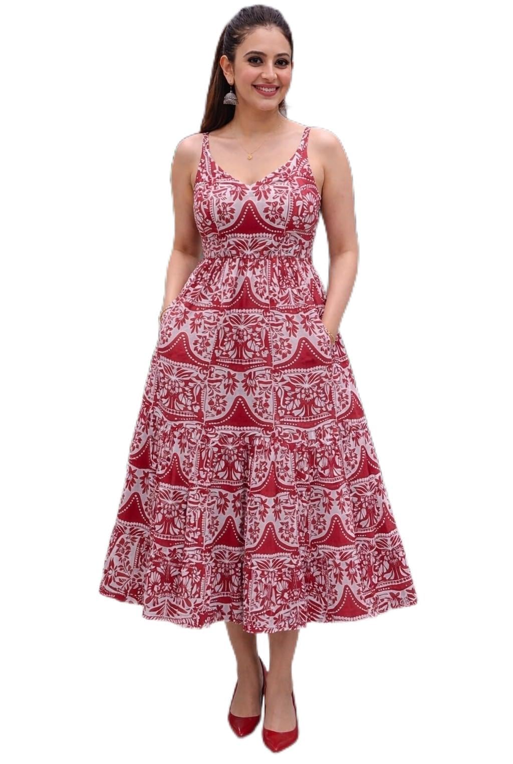 chaukas Women's Rayon Printed Maxi Dress, Sleeveless A-Line Flared Long Dress with Pockets, Casual Summer Beach Vacation Wear-picture-32