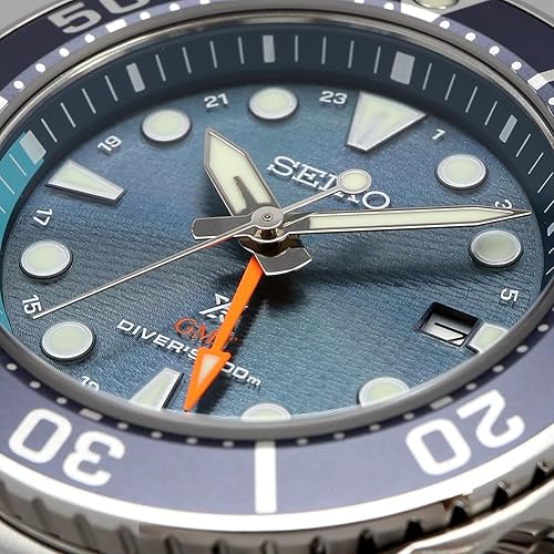 Miniatura 6 de Seiko SFK001J1 Prospex Solar Divers Sea Solar GMT SUMO Diver's 200m Men's Watch, Blue, Bracelet Type
