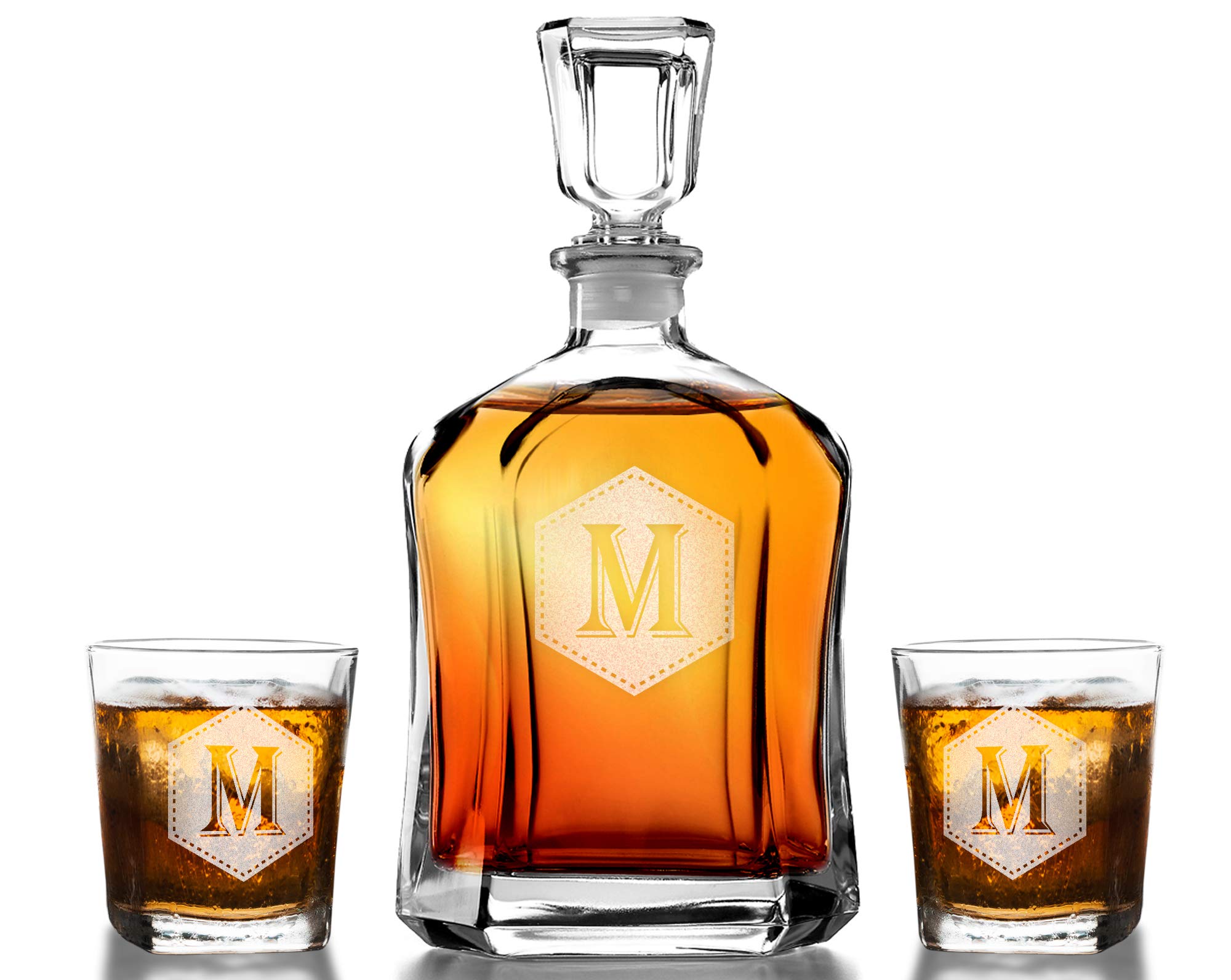 CHRISTMAS-STOCKINGS-by-STOCKINGFACTORY Custom Whiskey and Decanter Monogram Wreathe Bourbon Rock Glasses Engraved Scotch Glass for Dad Birthday Fathers Day Groomsmen Husband Wedding for Him