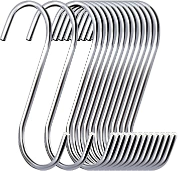 20 Pack Stainless Steel S Hooks 140mm / 5.5 Inch Heavy Duty Rust Resistant Utility Hanging Hooks, Multi Purpose S Hooks for Kitchen Pans, Clothes, Towels, Plants, Garage Tools, Bathroom & Garden