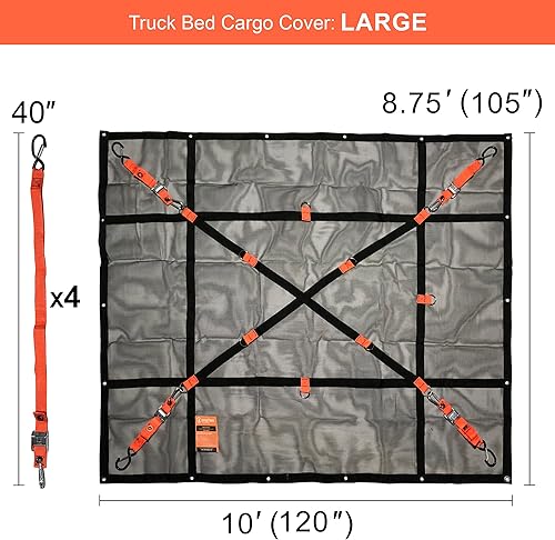 Miniatura 3 de Cubierta de carga de red de carga resistente para camión y remolque, malla resistente antidesgarros, anillos en D de metal + correas, grande, 8.75 x