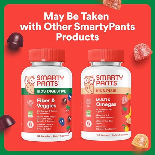 Miniatura 11 de SmartyPants Kids Fiber & Veggies Gomitas de fibra prebiótica para niños, suplemento de fibra con inulina, mezcla orgánica de verduras verdes,