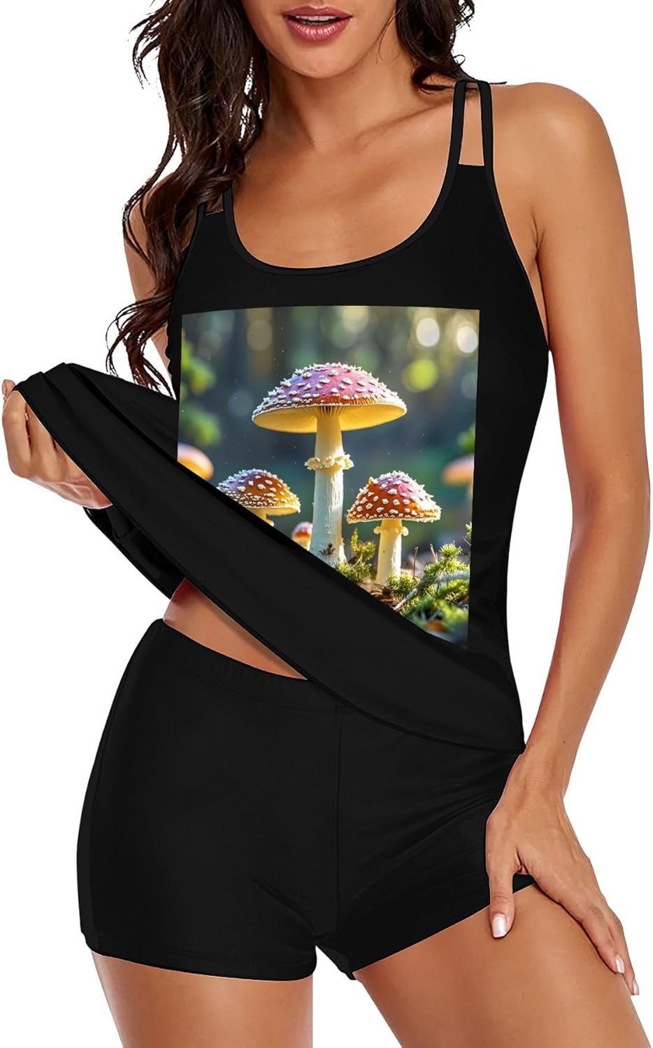 Colorful Mushroom Image Tankini Swimsuits for Women Tummy Control Two Piece Bathing Suits Swim Tops with Boy Shorts