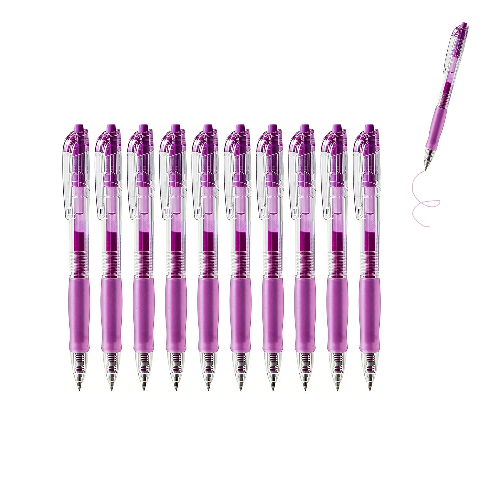 GZBABY Retractable Gel Pen 10 Pcs, Fine Point Ballpoint Pen for Writing Coloring, 0.5mm, Tulip Purple Ink