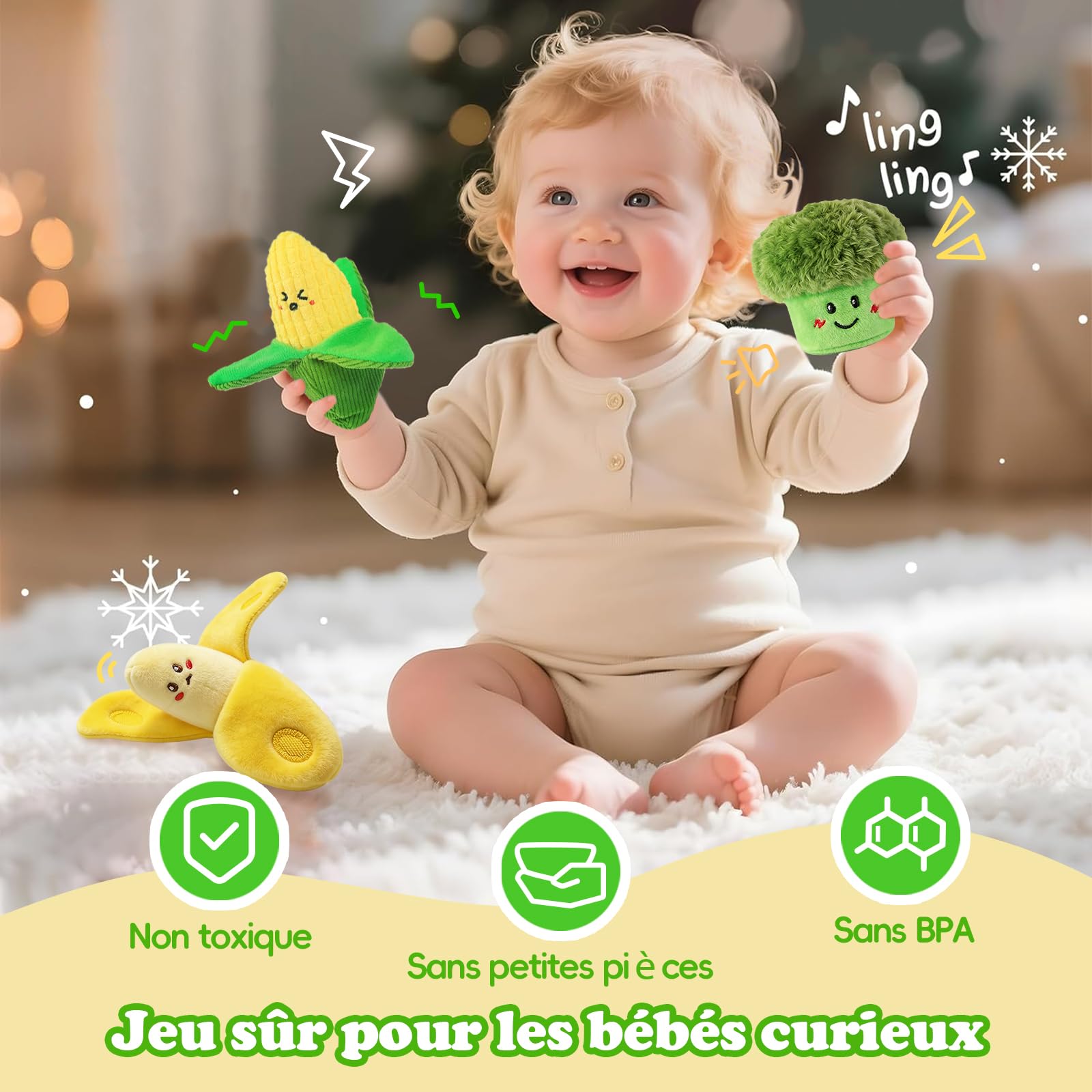SAIMAND Jouet Montessori Bébé 6M+ Mois, Fruits Légumes en Peluche Originale | Jouet Bebe 1 An, Tri des Couleurs & Motricité Fine, Coffret Sensoriel 16 Pièces avec Paniers, Cadeau Enfant 1 2 3 Ans