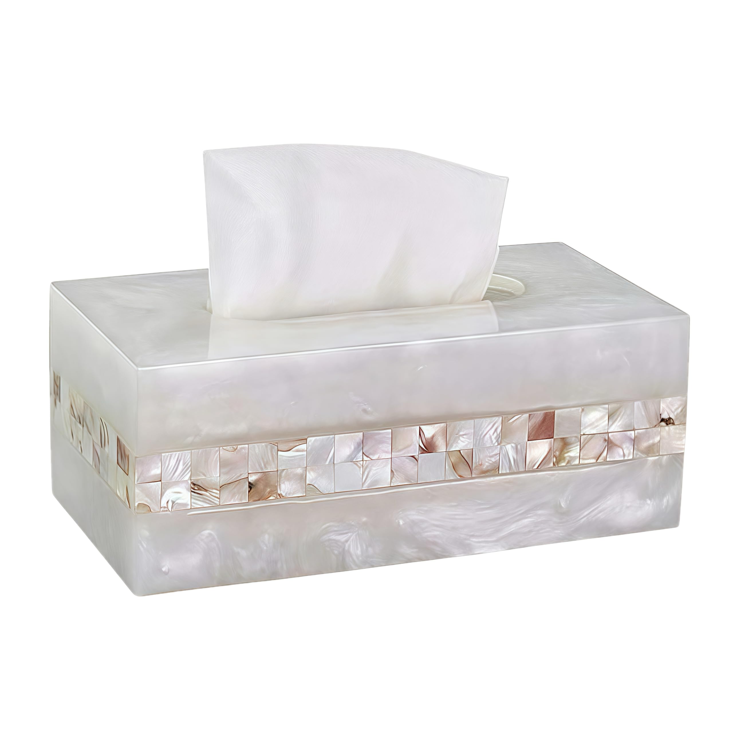 Luxury Tissue Box Cover, Tissue Box Holder,Tissue Holder for Bathroom,Marble Tissue Box Decorative,Set-Rectangular Hand-Polished with Gold Mother-of-Pearl Shells，Villa Gift, Bathroom Accessory Set