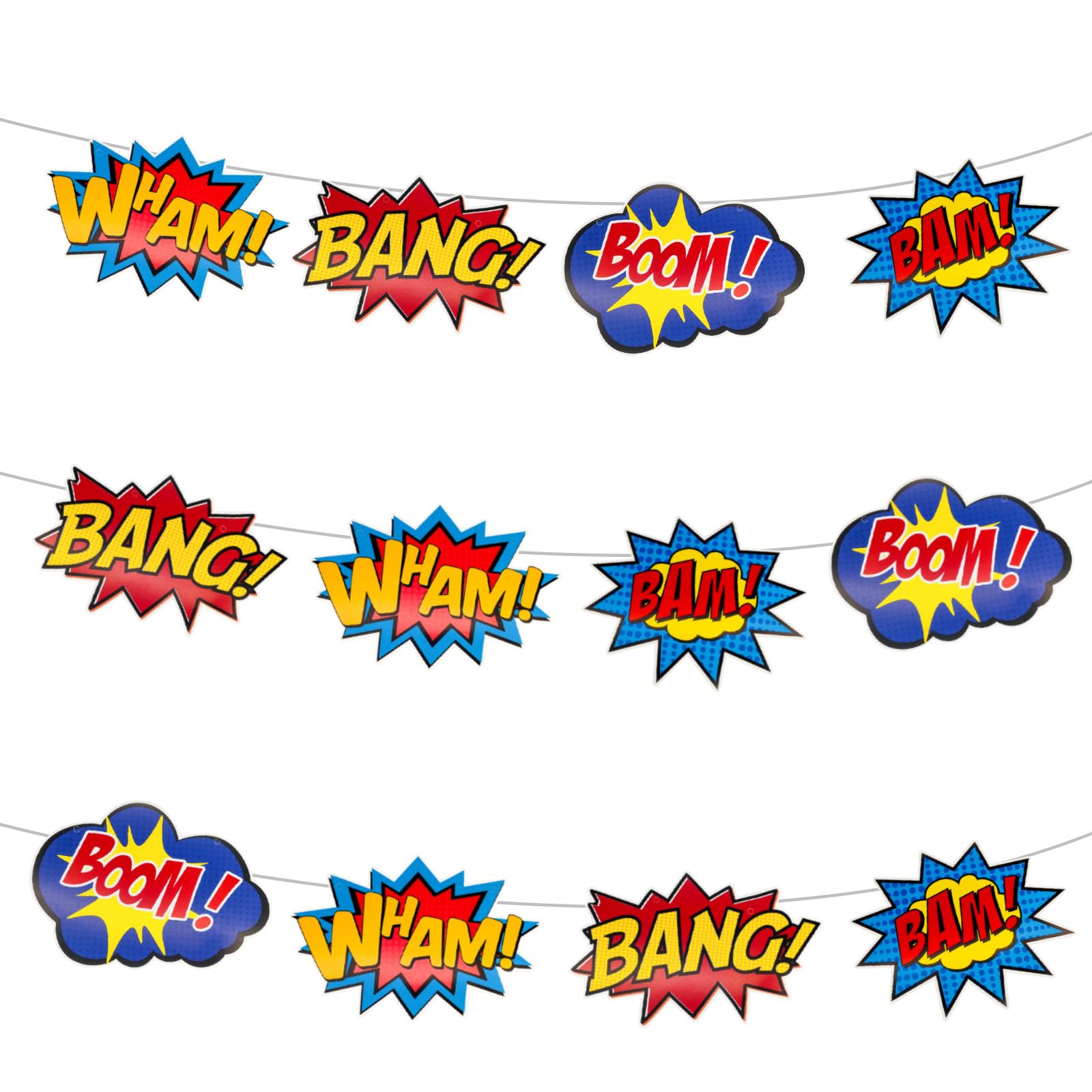 12 Pcs Superhero Comic Speech Bubble Banner Boom Wham Bang BAM Pennant
