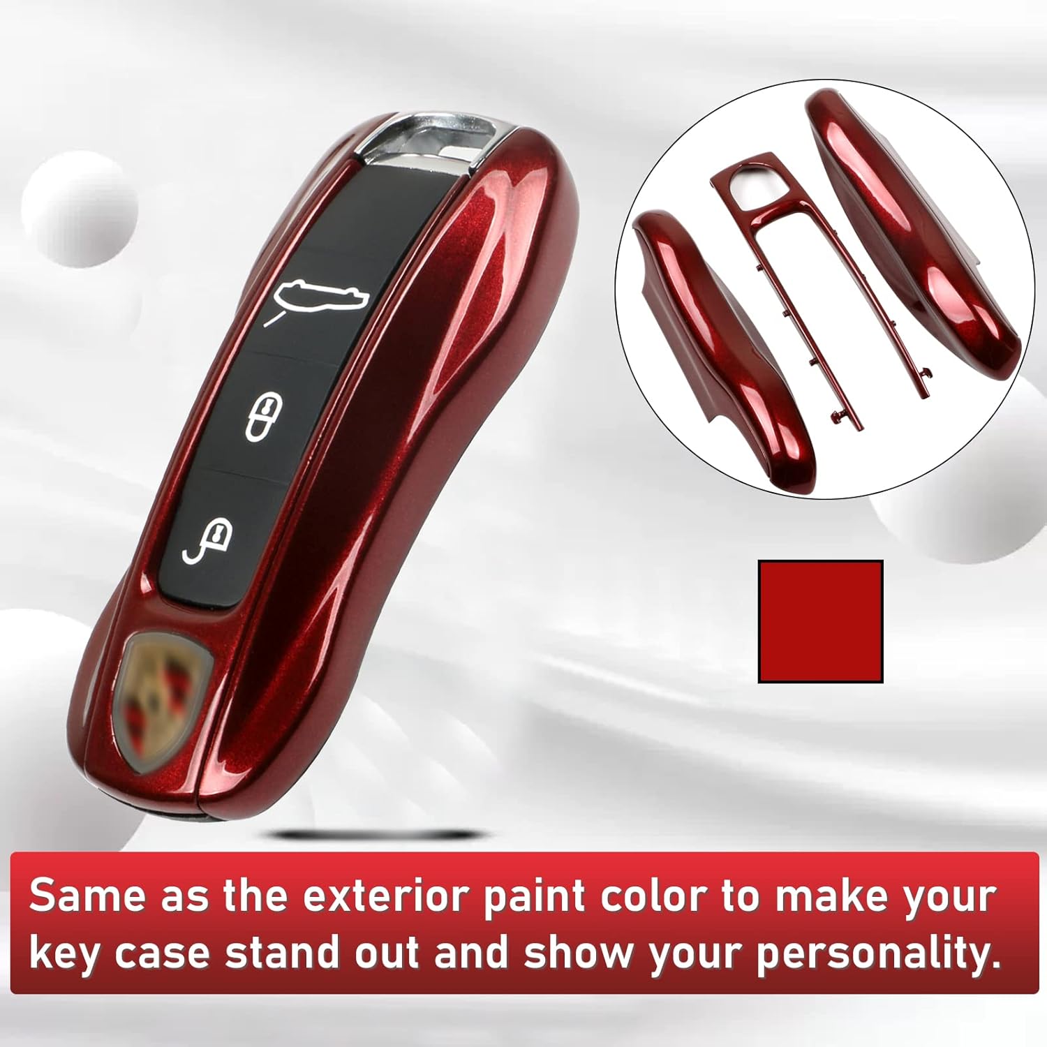 Jaronx Compatible with Porsche Key Fob Cover, Compatible with Porsche Cayenne Panamera Key Fob Cover 2018-2024, Compatible with Porsche Carrera Taycan Accessories 2020-2024 (Cherry Red-New) - Image 2