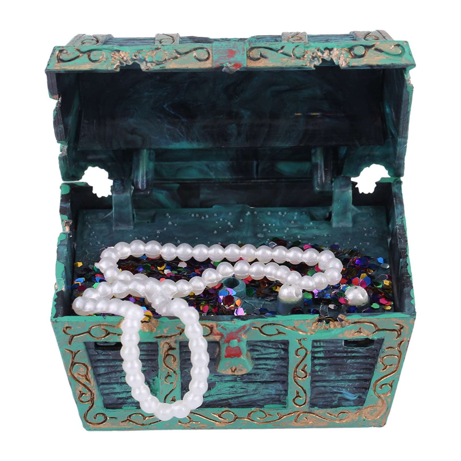 Treasure Chest for Fish , Fish Decorations Decorative with for Decoration for Fish (green, Small treasure box 0-64)