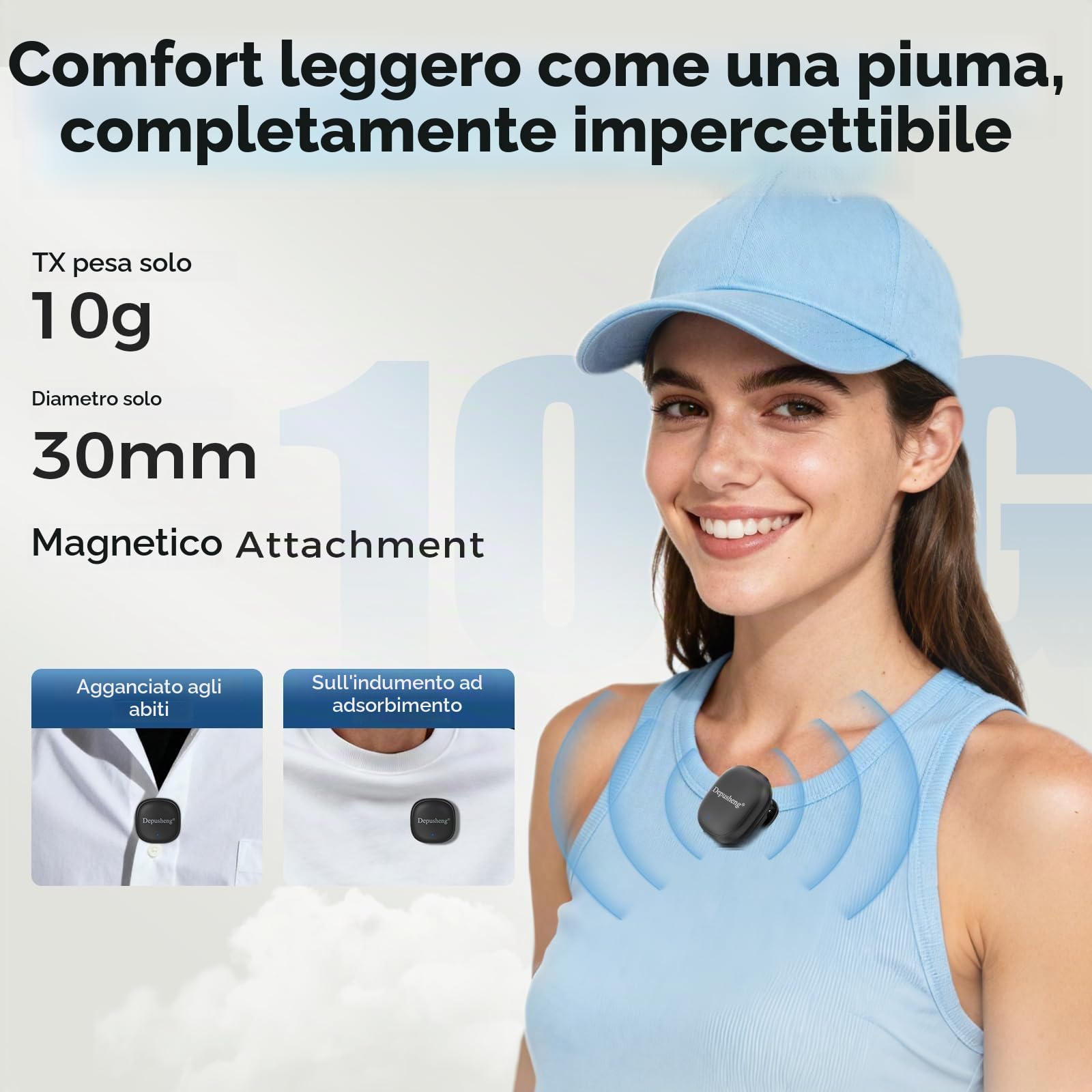 Depusheng V2 2 microfoni lavalier wireless per iPhone, iPad e Android con custodia di ricarica, 8 ore di autonomia, microfono a scatto per registrazioni video, vlogging, YouTube, interviste, 3