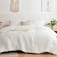 Vista 16 de Nanko Juego de funda de edredón beige tamaño King, juego de funda de edredón de microfibra bohemia copetuda de 3 piezas, para todas las estaciones