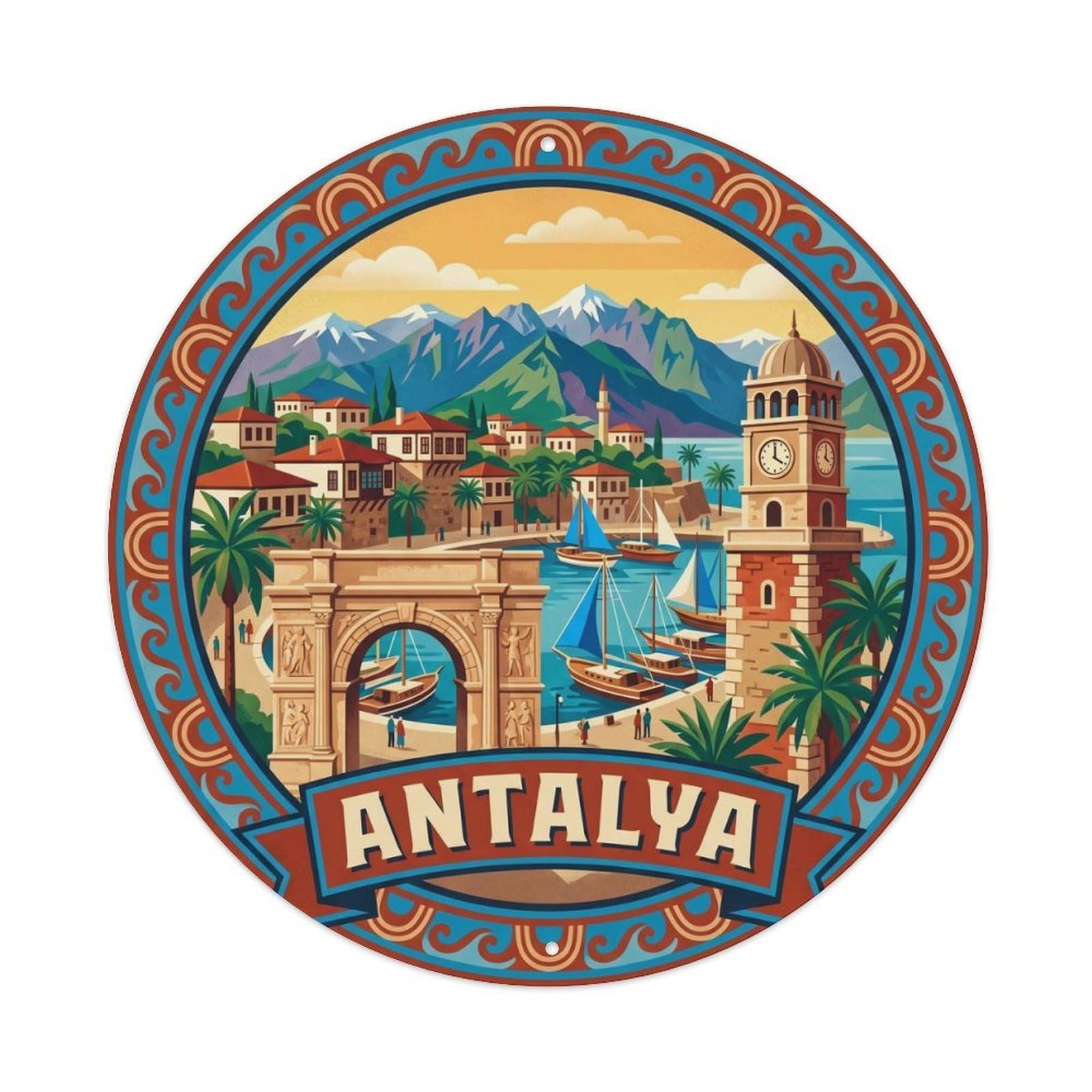 Antalya Harbor Turkey Landscape Heritage Graphic Metal Tin Sign