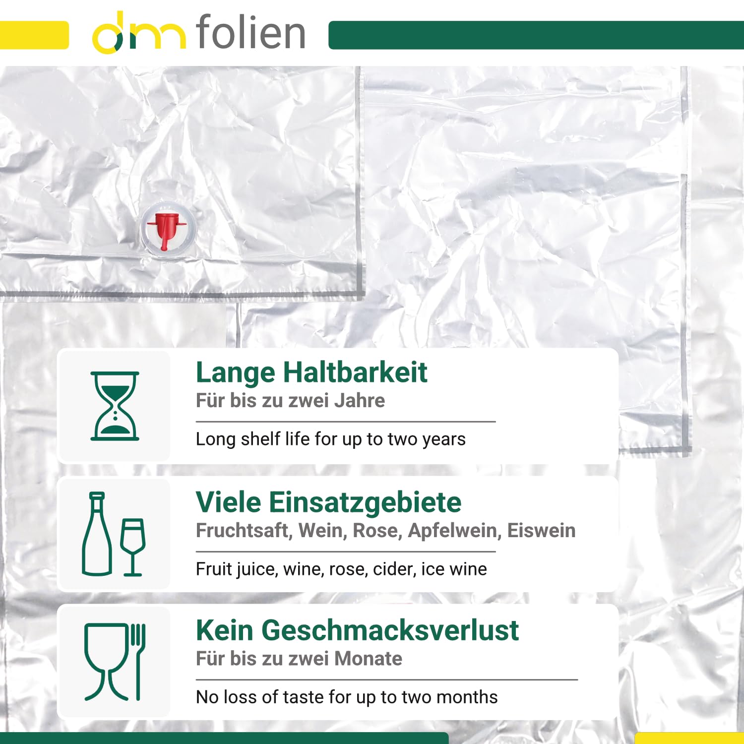 dm-folien gmbh - Sacchetti per alimenti liquidi “Bag in Box”, sacchetti per vino, succo e mosto, 450, 5 l