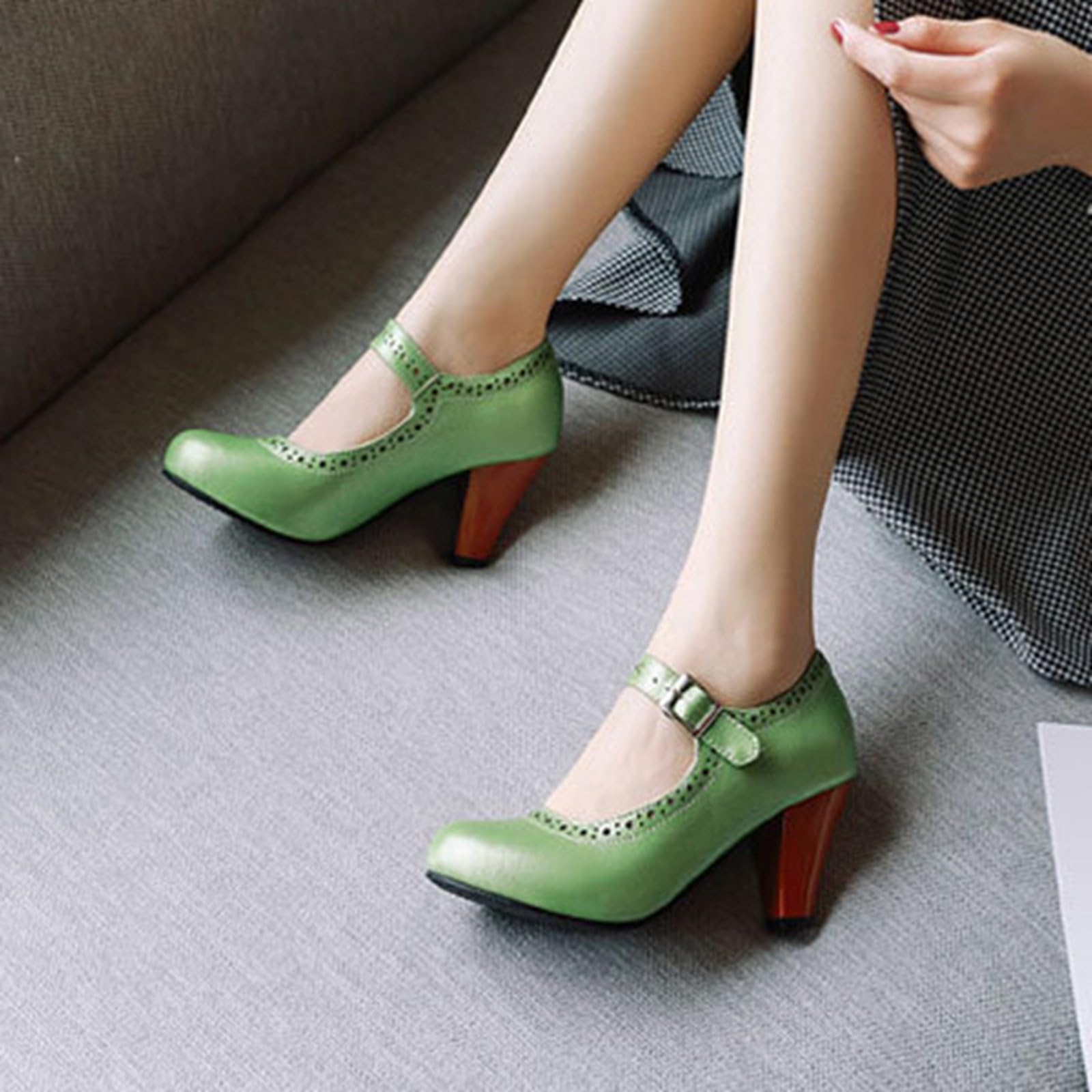 Damen Pumps Riemchenpumps Spangenpumps Sandale Latein Tanzschuhe Mary Jane-Schuhe für mit runder Zehenpartie klobigem Absatz