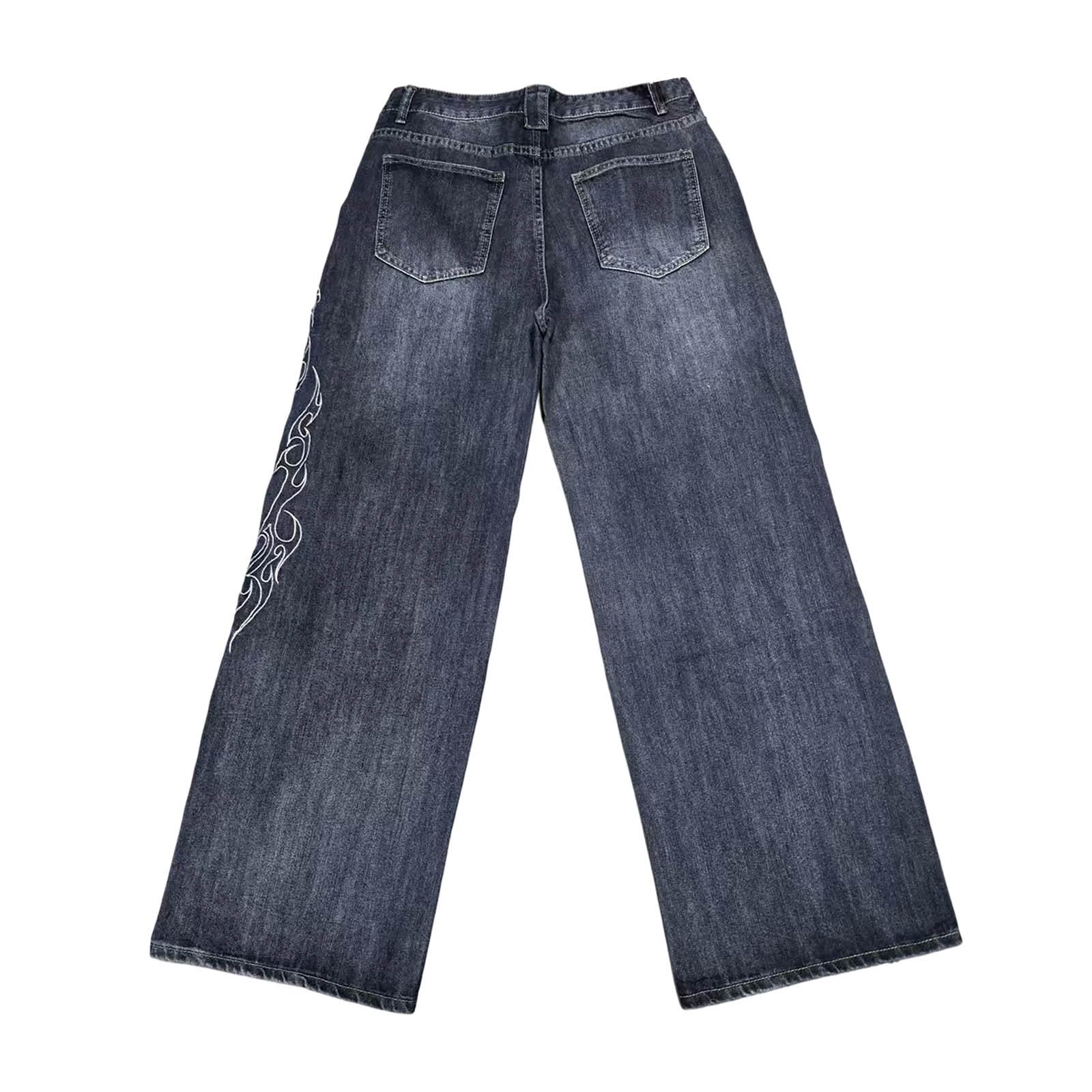 Jeans da uomo stampati, alla moda, hip hop, baggy, con tasche, Y2K, gotici, a gamba larga, vita media, comodi, per il tempo libero, vintage, streetwear, gamba larga