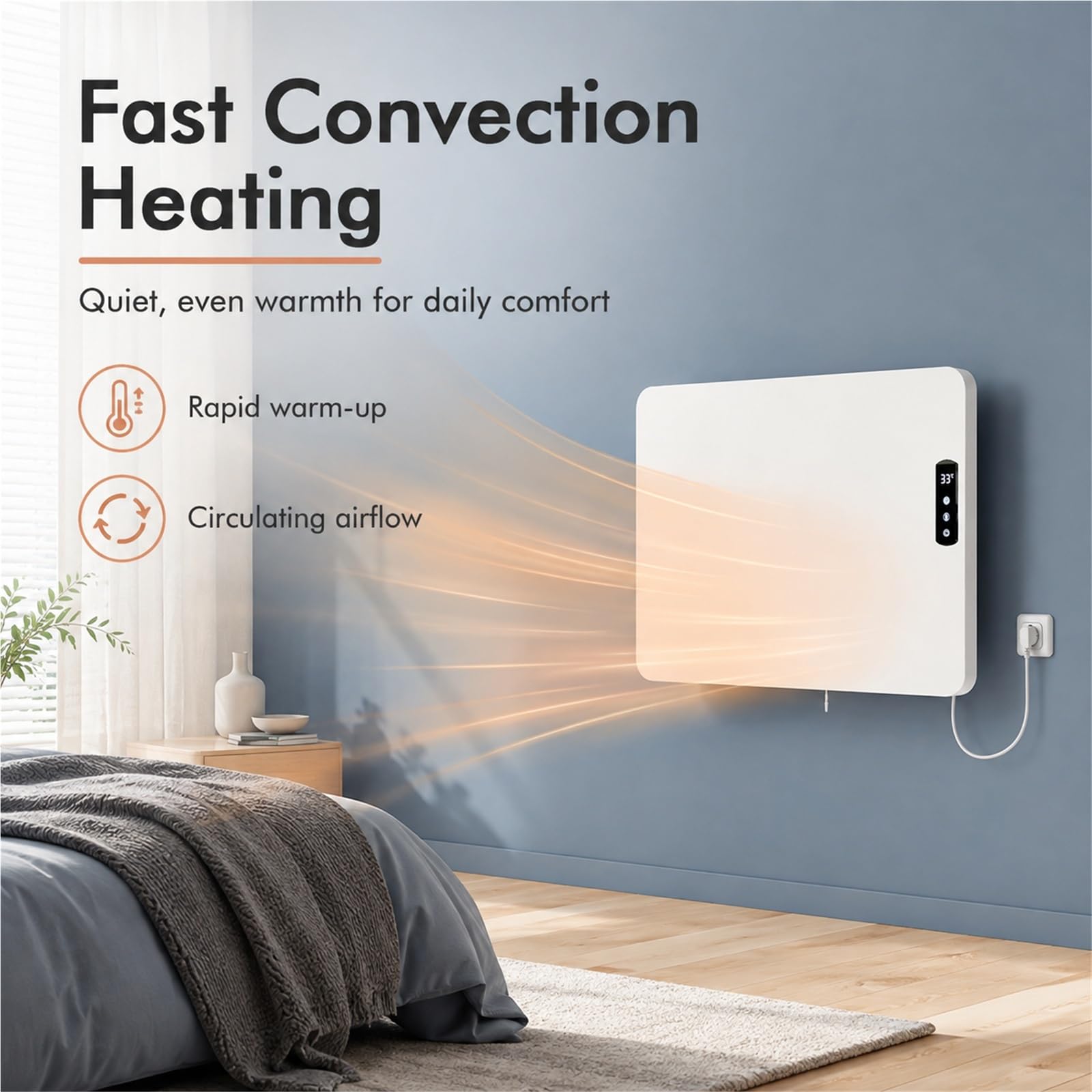 Calentador de pared con panel eléctrico enchufable