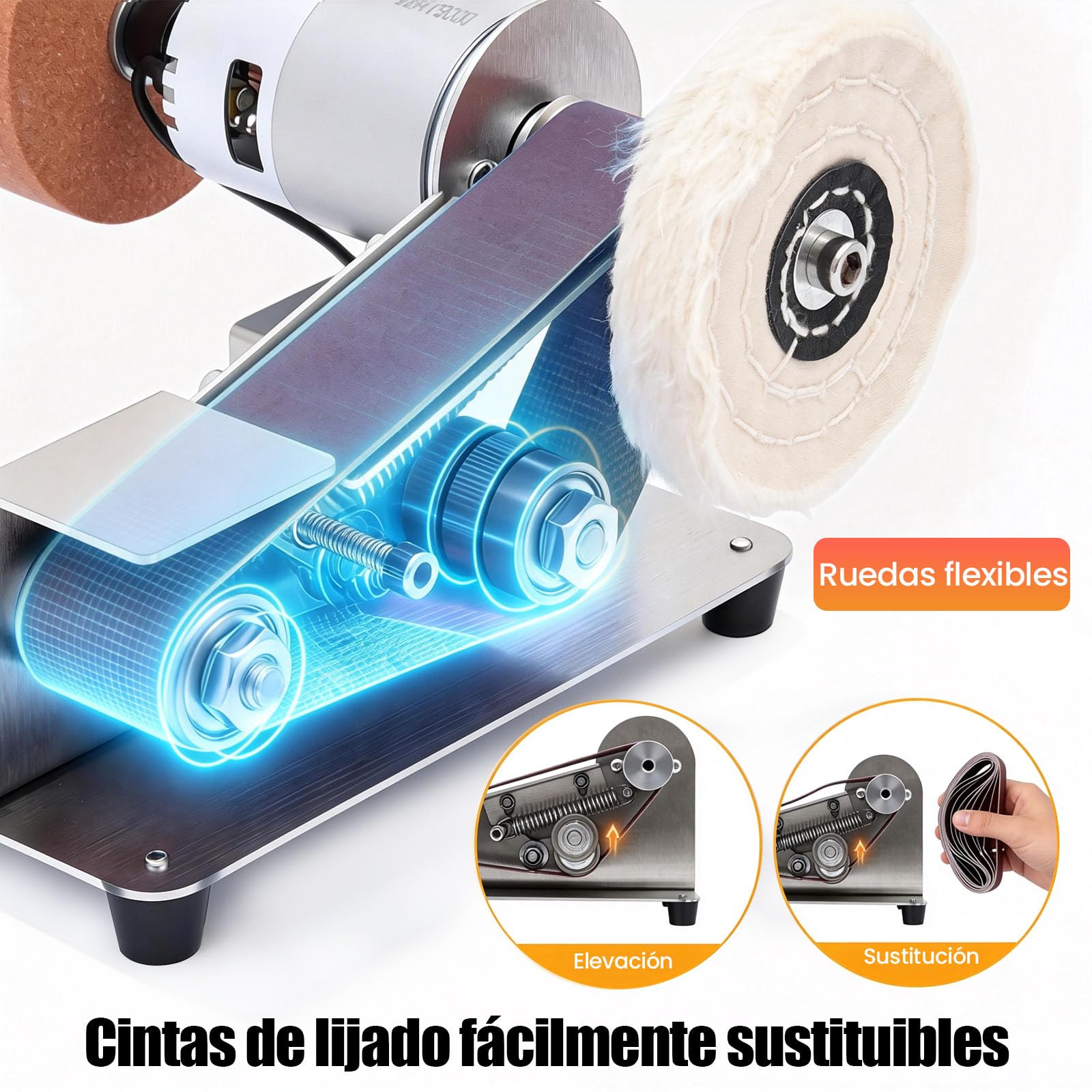 Lijadora de banda eléctrica, lijadora de banda pequeña con 20 bandas de lijado, pulidora ajustable de 7 niveles para aluminio, ámbar, cerámica, vidrio