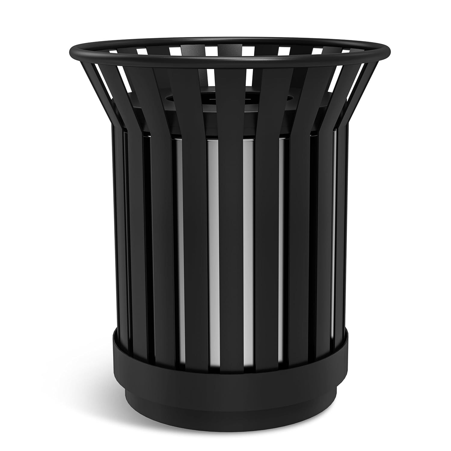 Round Heavy Duty Outdoor Trash Can, Large Metal Slatted Garbage Can for All Weather Resistant, Commercial Garbage Cans, Waste Receptacle in Park, Beach, Patio (Black, Large)