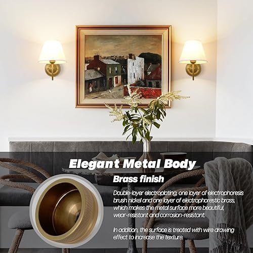 Miniatura 8 de Vintage Curved Arm Fabric Wall Sconce with Linen Cloth Shade, Hardwired Indoor Single Sconce Light Wall Mounted Lamp for Bedroom Living Room Stairs