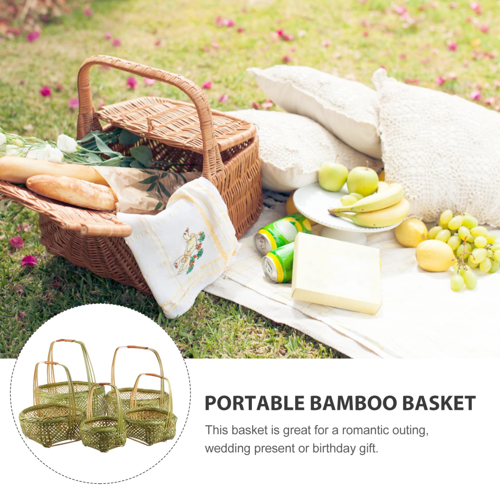 Alipis Cesta de Picnic de Bambú Tejido con Asa, Juego de 5 Piezas