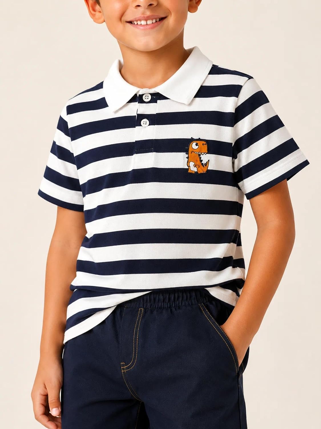 Boys Striped 2 Piece School Outfit Preppy Polo Shirt and Denim Shorts Set