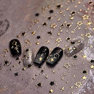 5D Embossed Star Nail Stickers for Nail Arts Self-Adhesive Gold Nail Art Stickers Black Gold Star Glitter Designs Nail Art Supplies Chrome Nail Decals for Women Girls Acrylic Manicure Salon Decoration