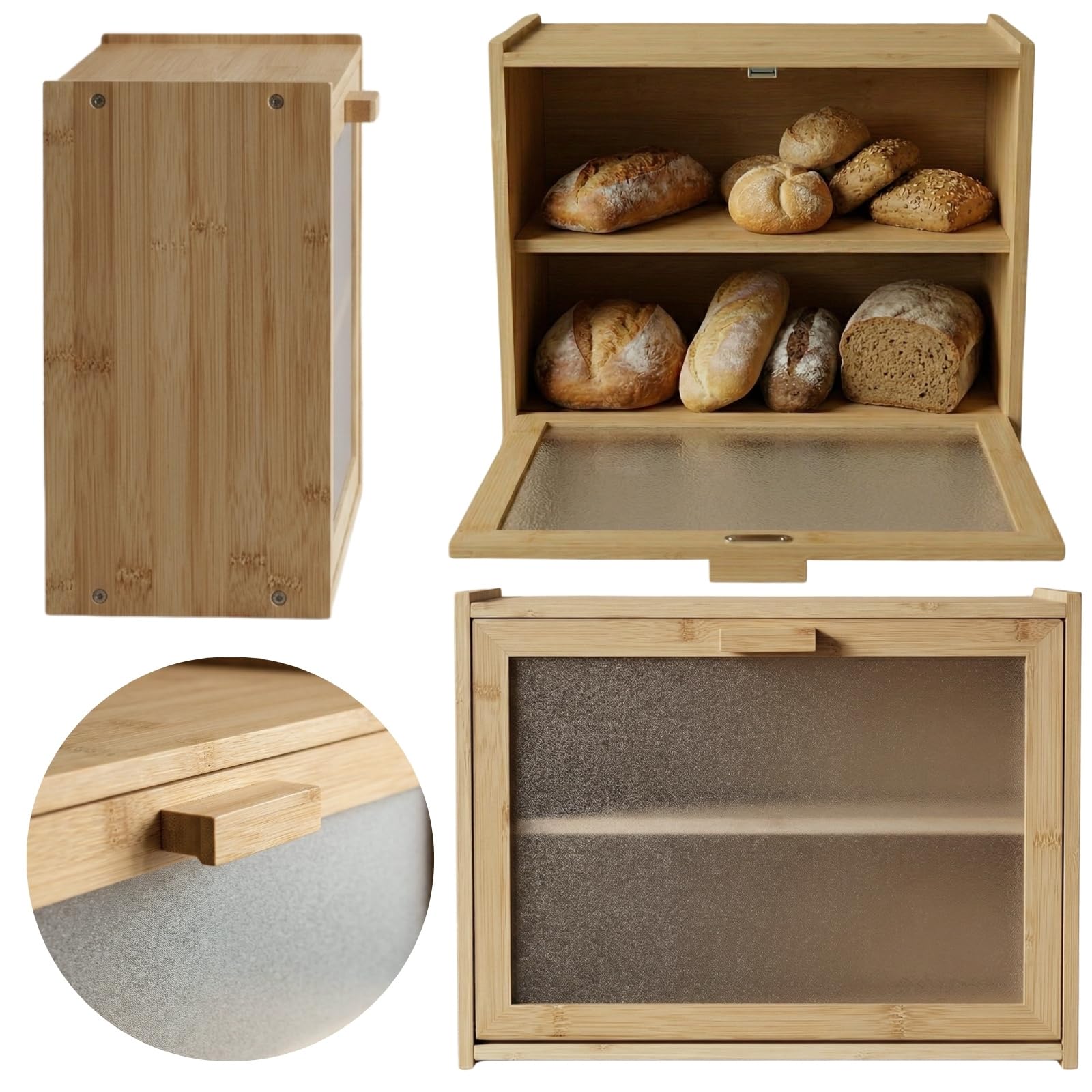 Panera de bambú DOPPIO, 17 x 40 x 31 cm, dos estantes