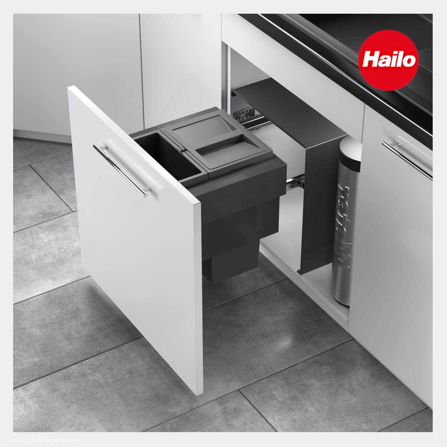 Hailo Abfallsammler 3608601 | Cargo Aqua Abfalltrennsystem für Spülenunterschrank | Trennung in 2x 13 Liter Inneneimer | außermittige Montagemöglichkeit | Dunkelgrau