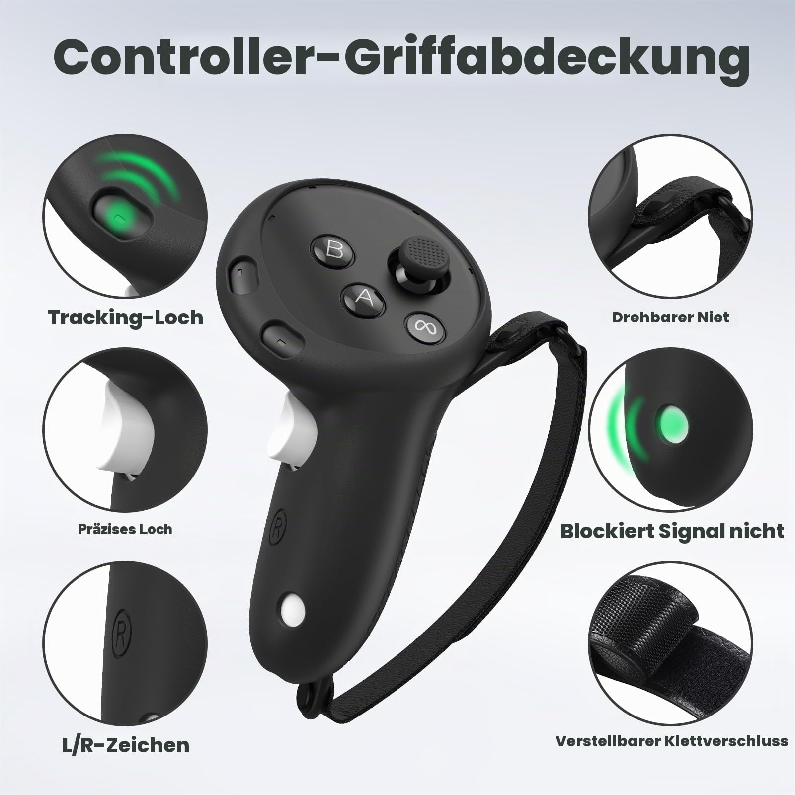Silikon-Abdeckungs-Set für Meta Quest 3S, inklusive Silikon-Gesichtsabdeckung, Controller-Griffabdeckung, VR-Zubehör, Silikon-Schutzhüllen-Set für Quest 3S, Schwarz, Einfacher Stil