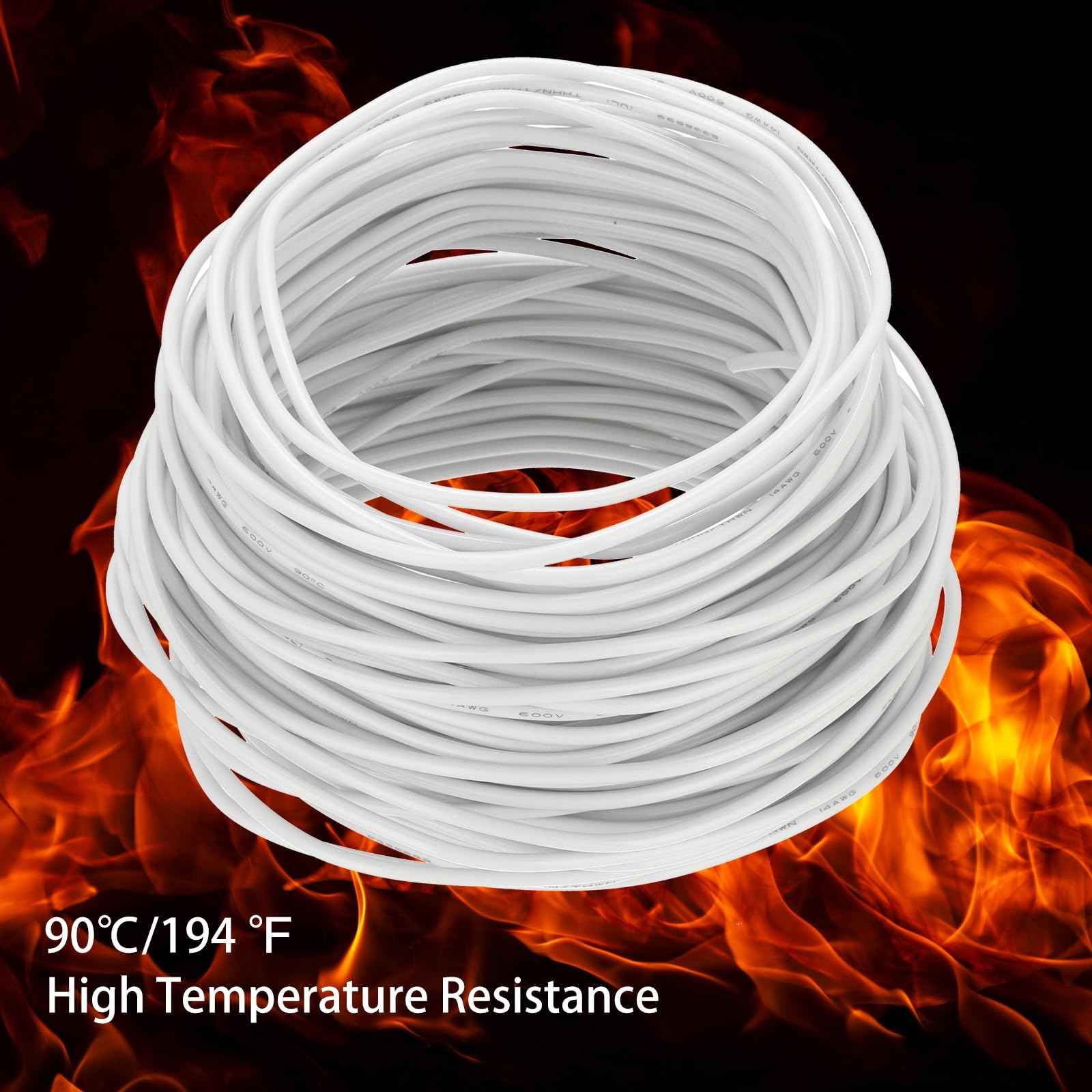 QUARKZMAN 150 Fuß Elektrischer Draht Isolierter Fester Kupferdraht 14AWG Anschlusskabel THHN Draht Wohnbereich Industrie Erdung Elektrisch Bewertet Für 600 Volt UL Geprüft Weiß