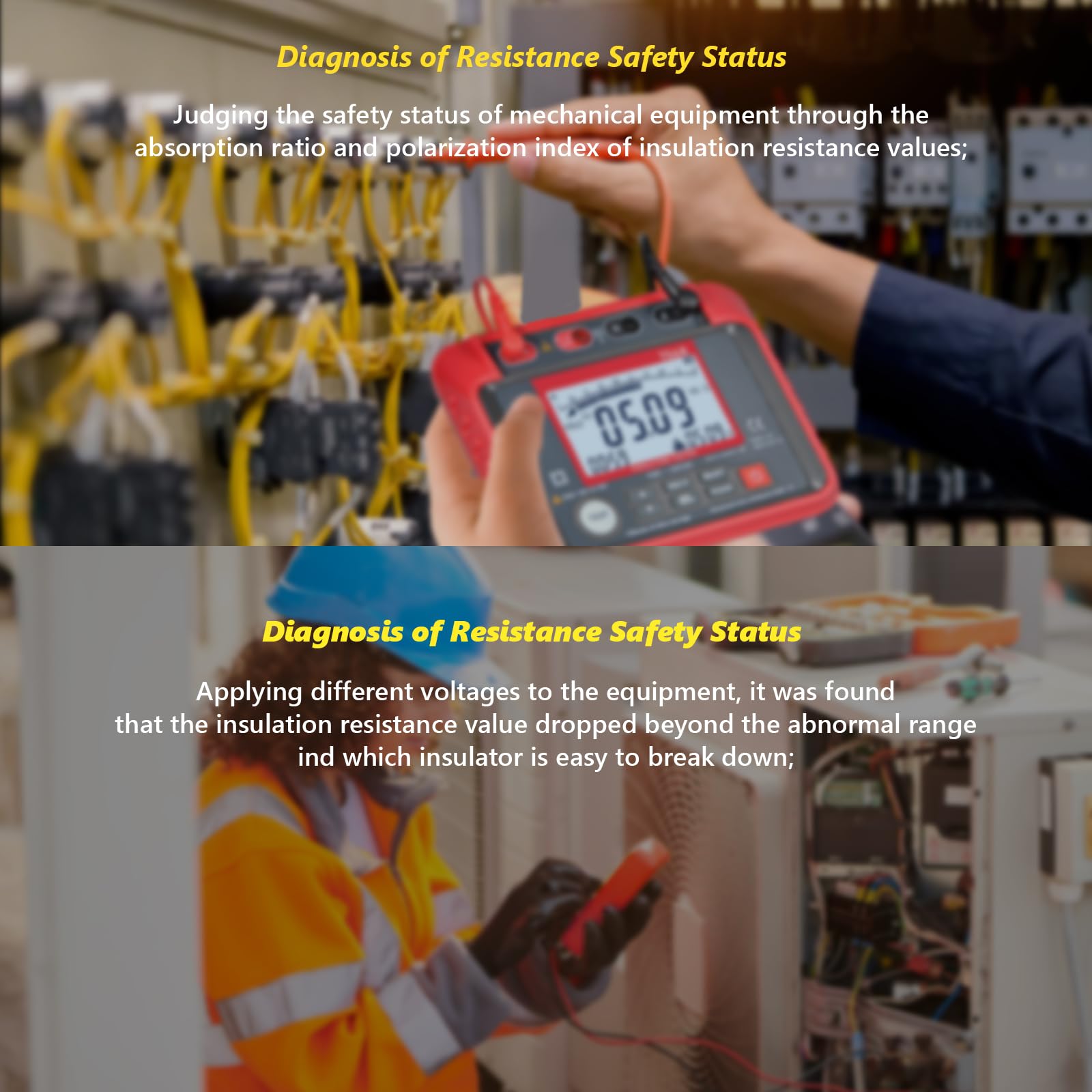 Digitaler Isolationswiderstandstester, Isolationsmesser 2000 zählt 250V/500V/1000V/2000V/2500V Testspannung, Isolationswiderstand 200GΩ, AC/DC Spannung, 100 Datenhaltung und Hochspannungsanzeige