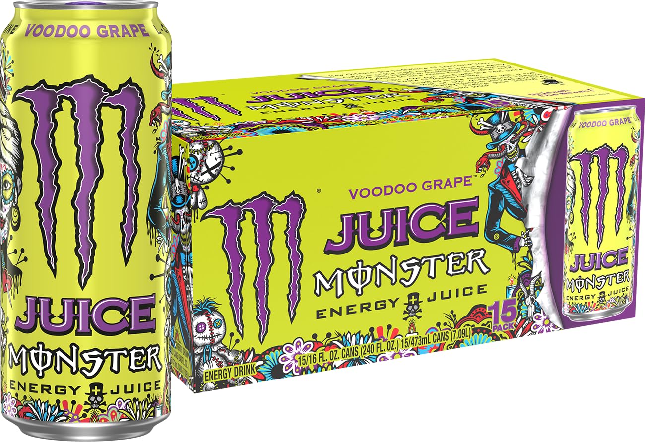 Monster Energy Juice, Voodoo Grape, Juice + Energy Drink, 15 Pack – 16 Fl Oz